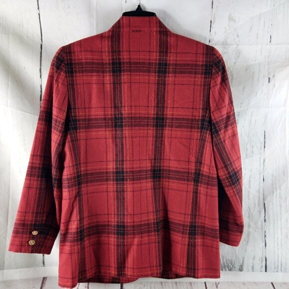 Leslie Fay Sportswear Womens Size 8P Red Plaid 1 Button Suit Blazer Sport Coat - Picture 6 of 12
